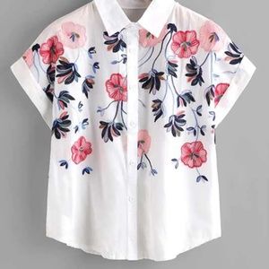 White Floral Button Down Top